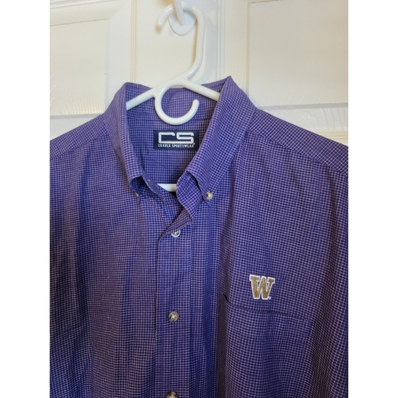 Washington Huskies Logo Mens Large Long Sleeve Button Up Purple Gold 100% Cotton - Picture 3 of 9